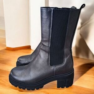 Bos & Co Leather Ankle women's leather heeled boots metallic gray and black